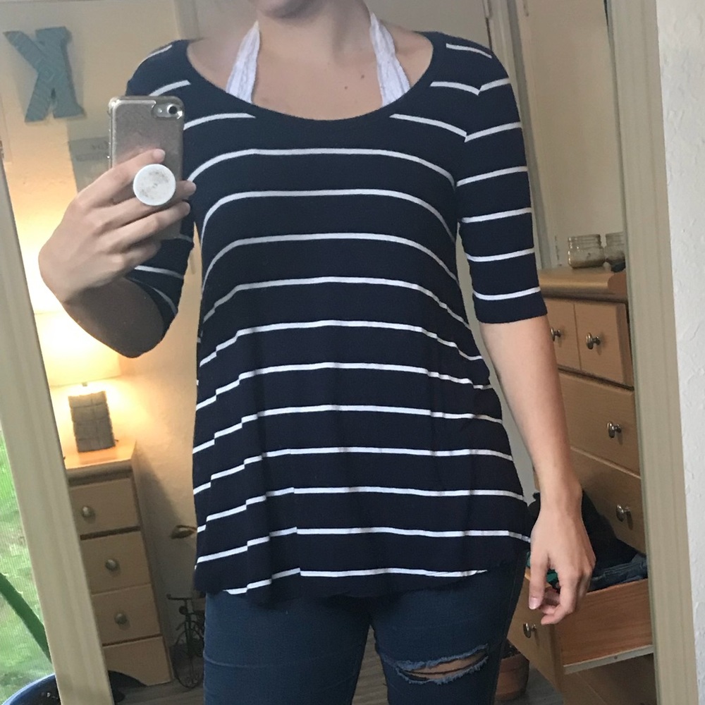Blue and white striped shirt